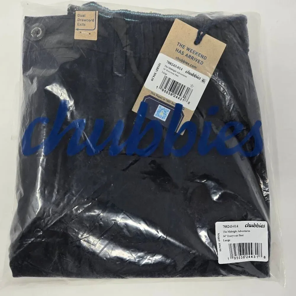 CHUBBIES EVERYWEAR PANT MENS LARGE 34" INSEAM BLACK MIDNIGHT ADVENTURES NEW - Picture 2 of 4